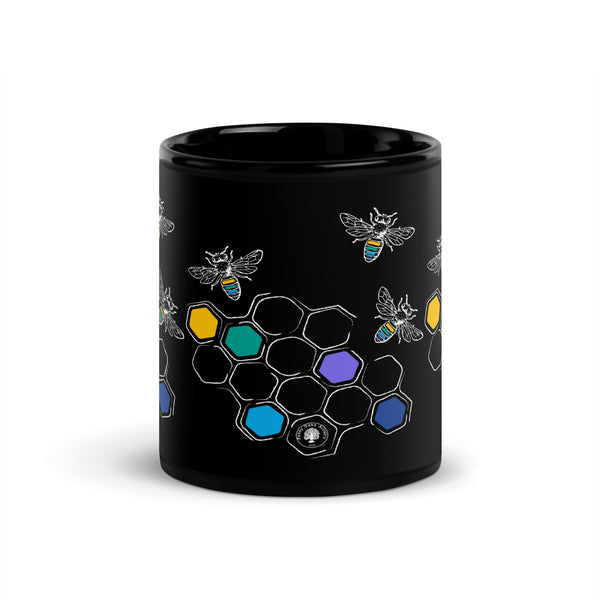Honeycomb + Bee - Black Glossy Mug
