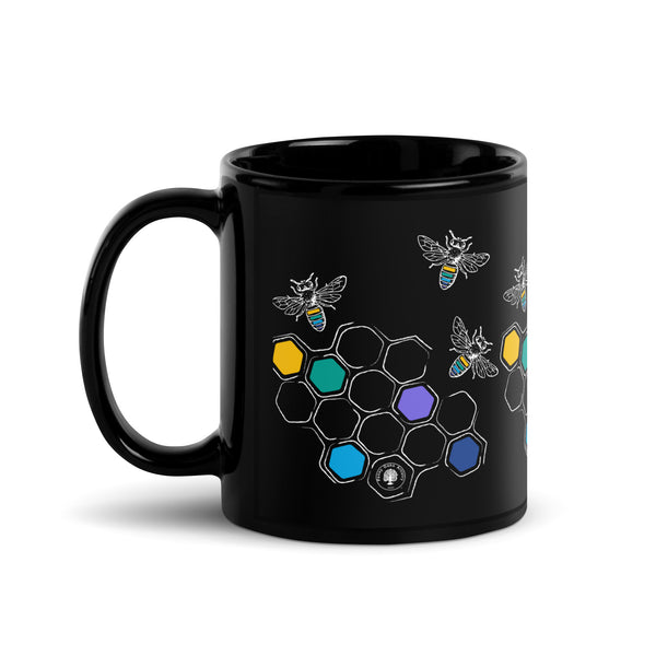 Honeycomb + Bee - Black Glossy Mug