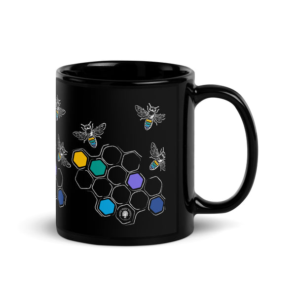 Honeycomb + Bee - Black Glossy Mug