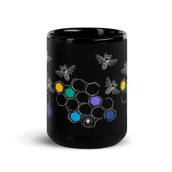 Honeycomb + Bee - Black Glossy Mug