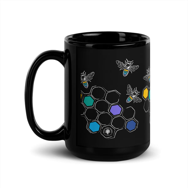 Honeycomb + Bee - Black Glossy Mug