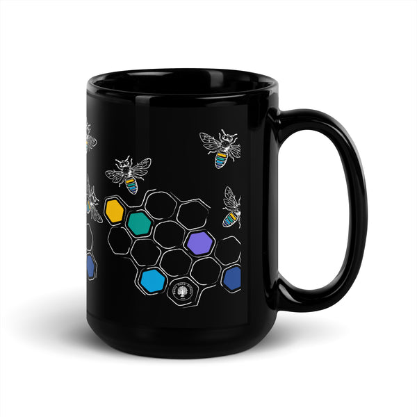 Honeycomb + Bee - Black Glossy Mug