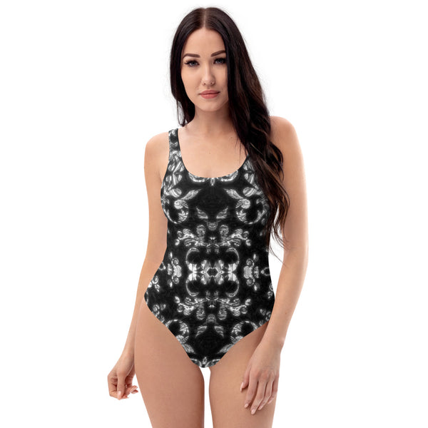 Black and White Jacquard - One-Piece Swimsuit