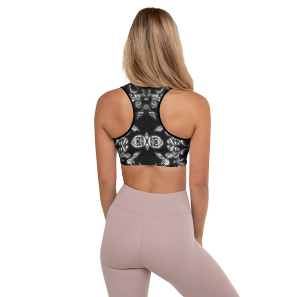 Black and White Jacquard - Padded Sports Bra