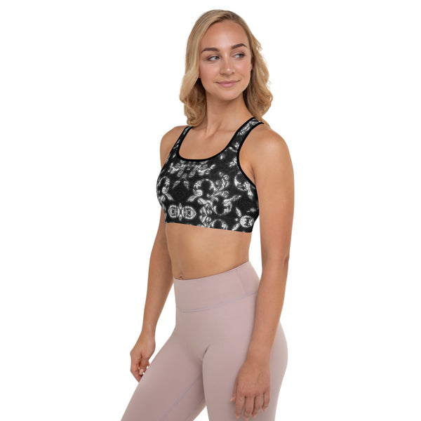 Black and White Jacquard - Padded Sports Bra
