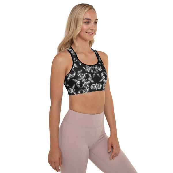 Black and White Jacquard - Padded Sports Bra