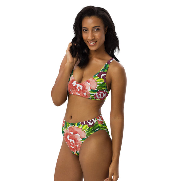 Rose Burst - Recycled high-waisted bikini