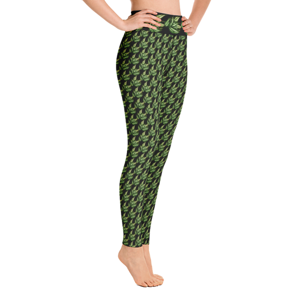Laurel Leaves Yoga Leggings, Black