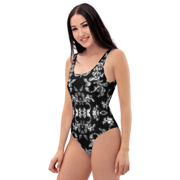 Black and White Jacquard - One-Piece Swimsuit