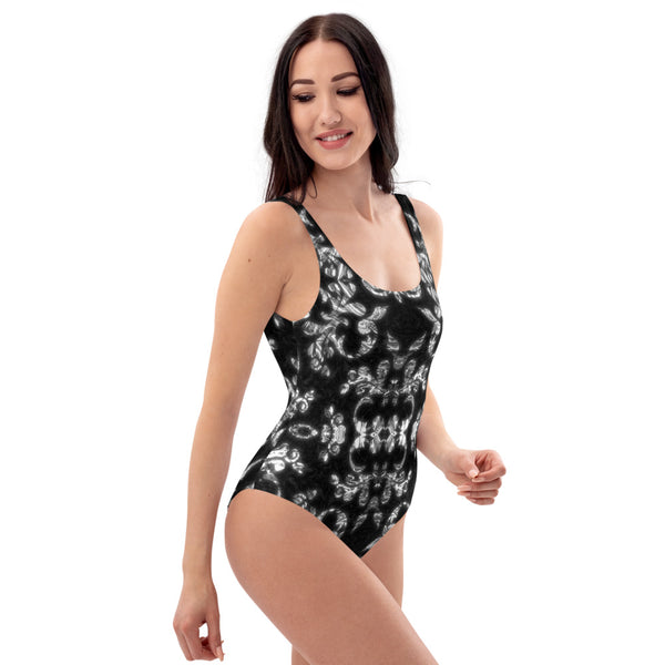 Black and White Jacquard - One-Piece Swimsuit